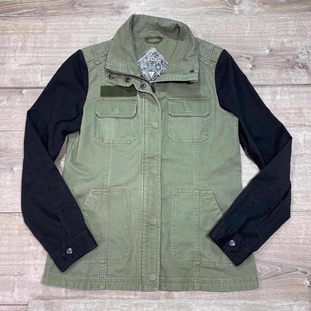 Fox Jacket Women Large Green Black Utility Field Military Full‎ Zip Moto Coat